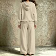 thumbnail image 5 of Szluipve Women Full Zip Hoodie 2 Piece Outfits Drawstring Long Sleeve Zip‑Up Hooded Jacket and Elastic Waist Wide Leg Pants Casual Tracksuit Loungewear Set Khaki L, 5 of 7
