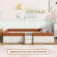 thumbnail image 2 of Bellemave Twin Size Floor Bed with Stairs and Fence Guardrails Floor Bed Frame with Bed Slats PU Leather Upholstered Daybed (Twin, White + Brown), 2 of 10