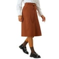thumbnail image 4 of Falda A-Line de Cintura Alta de Mujer INSPIRE CHIC con Cinturón de Pana Midi para Otoño Invierno M Caramelo, 4 of 6