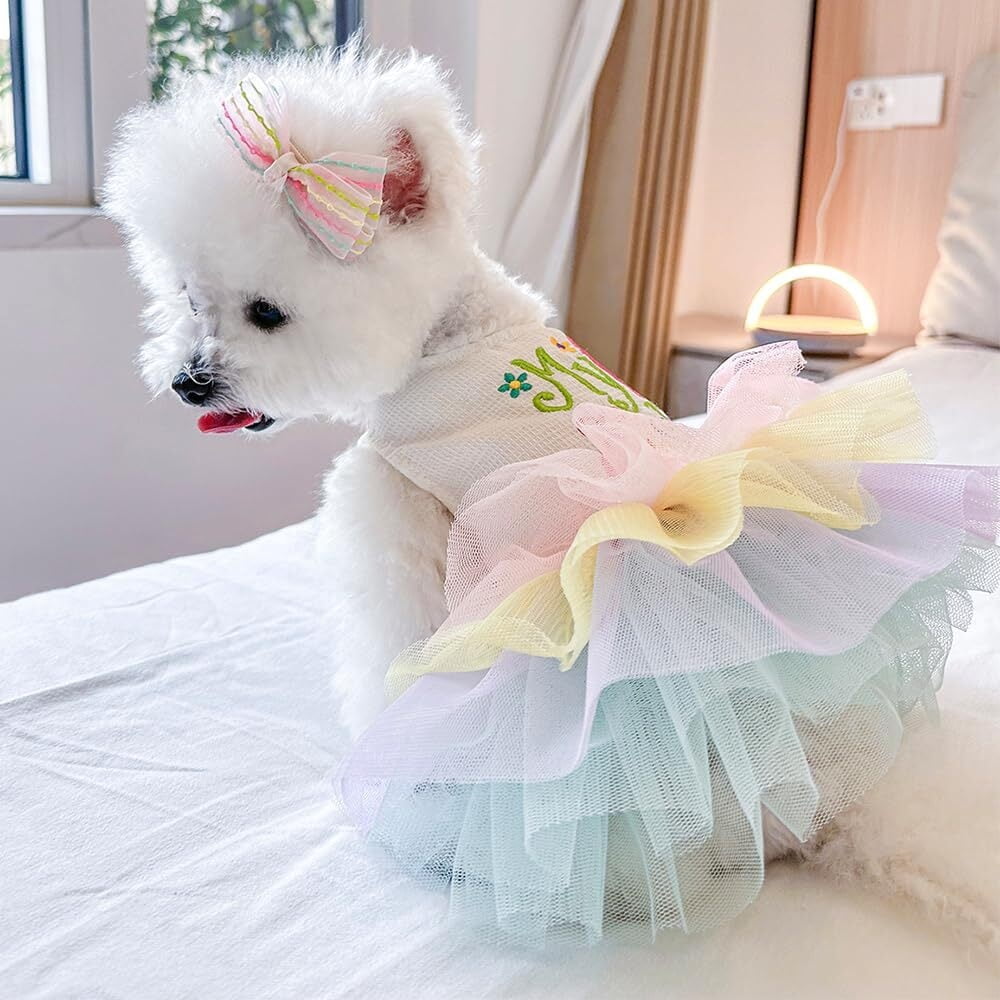 ANIAC Gray Dog Dress for Small Dogs Female,Bow Knot Girl Puppy Clothes with Detachable Pearl Necklace, Elegant Cat Dress, Formal Pet Pary Outfit for Wedding Birthday Valentines (Gray, Large)