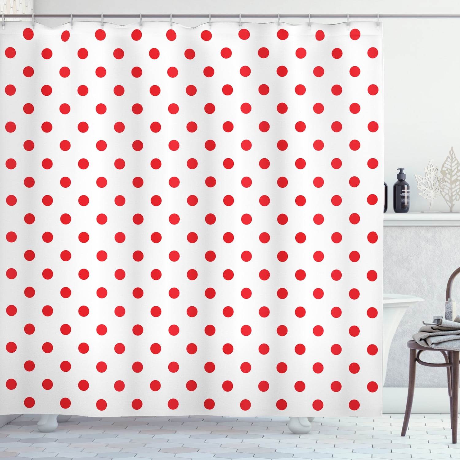 Ambesonne Geometric Shower Curtain, Country Picnic Polka Dots, 69"Wx84