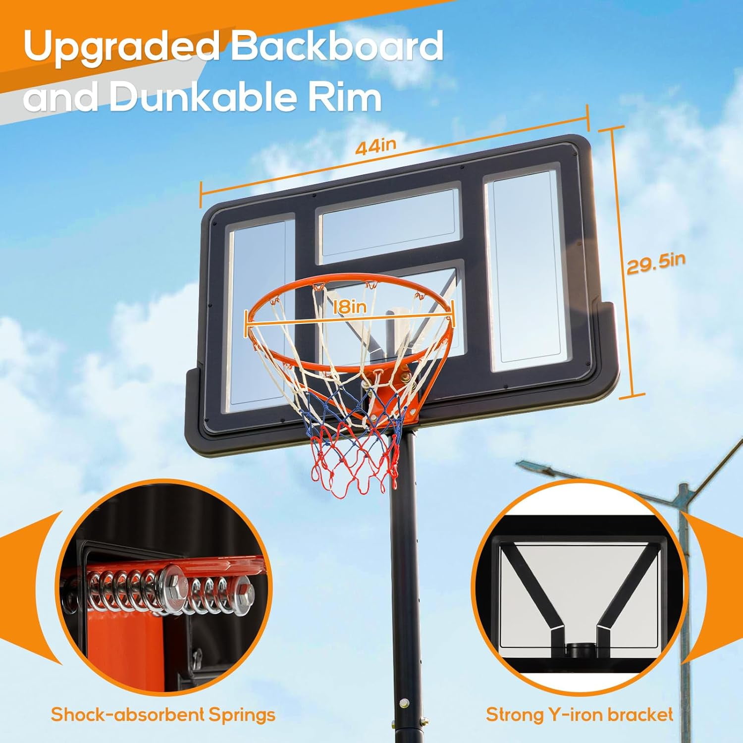 Beddle Portable Adjustable Basketball Hoop, 4.9-10ft Height for Outdoor Use – Ideal for Kids, Teens, and Adults