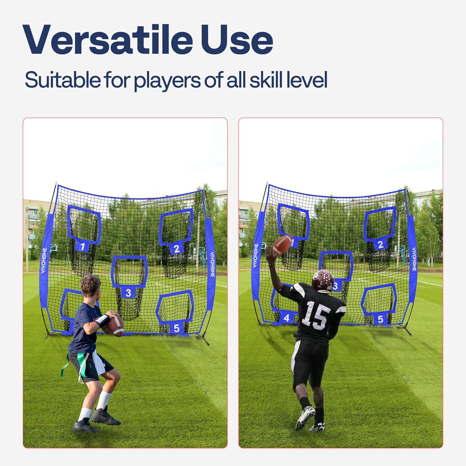 SPECSTAR Football Throwing Net, 7 x 7 ft Football Practice Net with 5 Throwing Target, Quarterback Training Equipment for Improving Throwing Accuracy, Includes Carry Bag