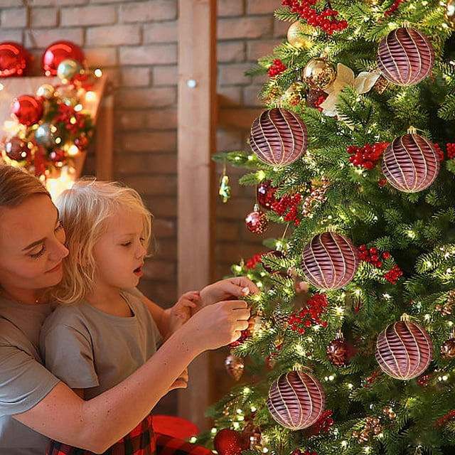 LSLJS Décorations de Noël 8 Pcs Boules de Noël Floquées Ensemble de Décorations de Noël Styles Multiples pour Arbre de Noël Peut Tre pour Autre Fête Décorations de Noël
