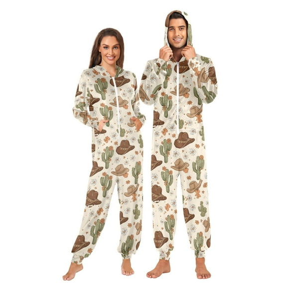 joogoo Cactus Cowboy Hat Unisex Adults Onesies Pajamas Jumpsuits L