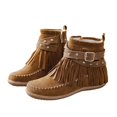 thumbnail image 4 of Botas planas con borlas de talla grande para mujer, botas Martin con hebilla de cinturón y remaches para otoño e invierno, botas casuales de gamuza, 4 of 6