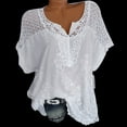 thumbnail image 2 of Lace Hollow T Shirts for Women Breathable Bat Sleeve V Neck Tee Loose Casual Summer Top White XXXL, 2 of 5