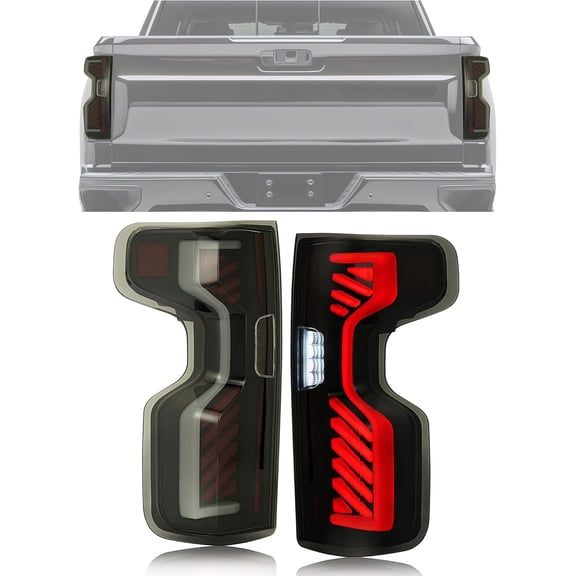 KOJEM Pair Full LED Tail Lights Compatible with 2019-2023 Chevy Chevrolet Silverado 1500 2500HD 3500HD Replacement for GM2800311 GM2801311 Rear Tail Brake Lamp DRL LH&RH Red Lens Chrome Housing