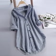 thumbnail image 2 of JAKANYQ Tshirts Women Comfy Soft Leisure Stripe Long Sleeve Turn-down Collar Button Loose Top Shirts Vacation Beach Tee, 2 of 2
