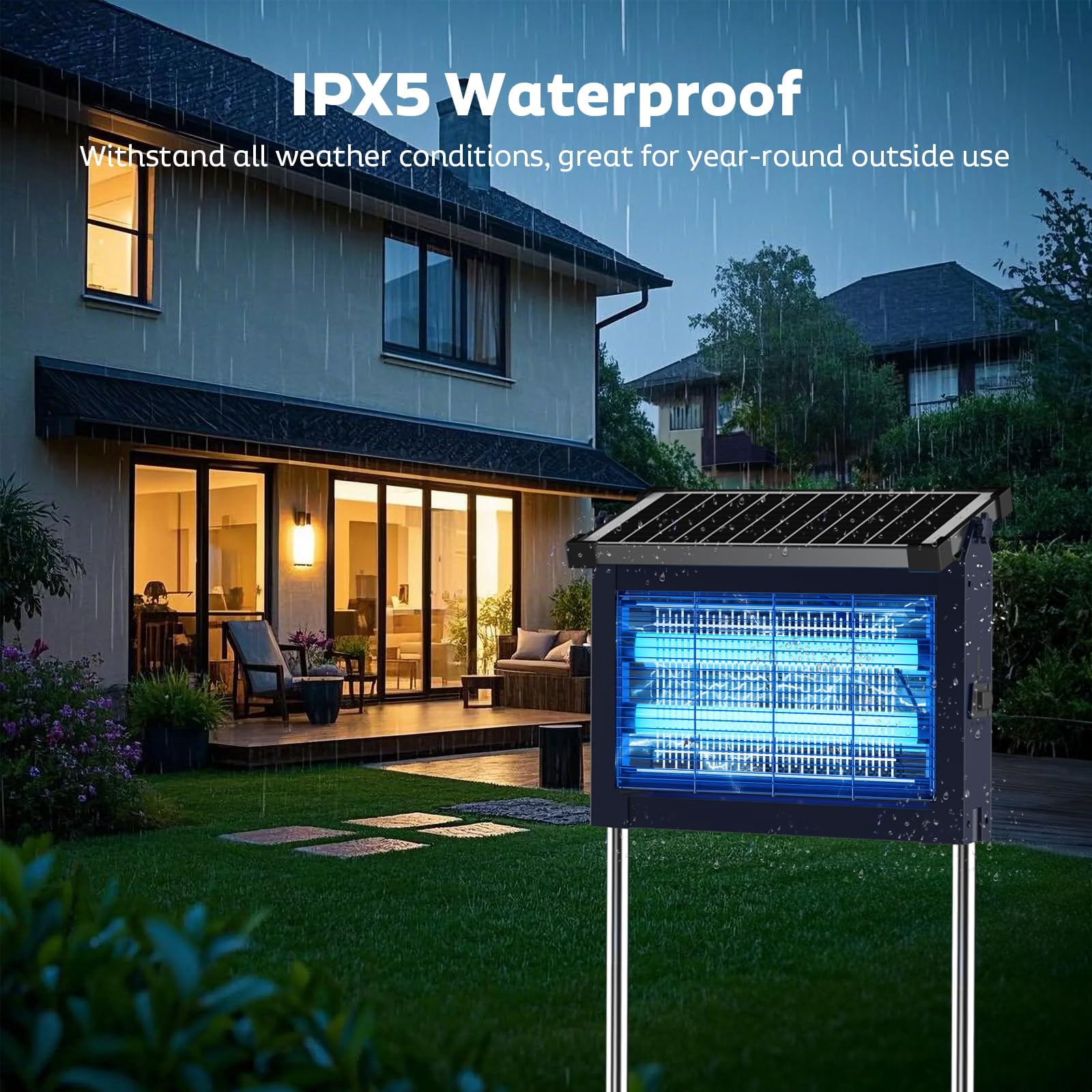 Solar Zapper Outdoor  Mosquito Waterproof Electric Fly Rechargeable Killer Lamp With 10w Panel 4500v Cordless For Backyard Patio Garden Rv Camping