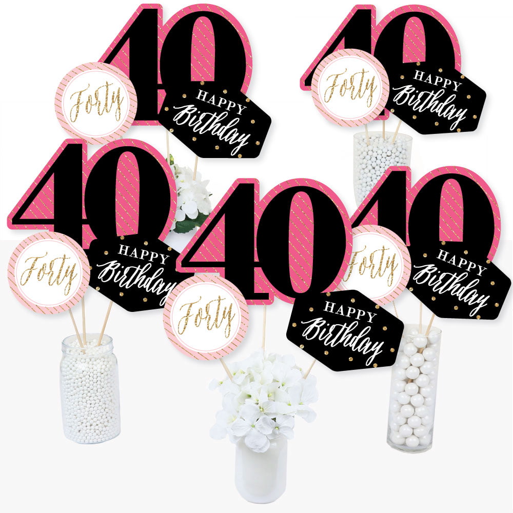 Birthday Centerpiece Sticks Table Toppers Decoration Set of 24 Double Sided Glitter Gold Party Supplies Cheers to Birthday Party 40th Birthday