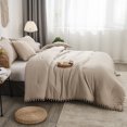 thumbnail image 6 of Move Over Taupe Comforter Set Queen Size 3 Pieces Pom Pom Pattern Solid Color Boho Comforter Set for Girls and Women, 6 of 7