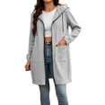 thumbnail image 3 of Axdhxbd Women's Long Zip Up Hoodies Solid Color Fleece Long Sleeve Outwear Drawstring Hooded Sweatshirts Fall Winter Jacket Coat with Pockets Gray 2XL, 3 of 9