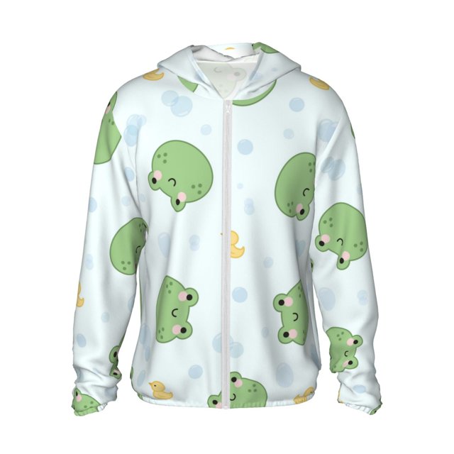 Fotbe Kawaii Frogs Chaqueta con Protección Solar UPF 50+ para Hombre y Mujer, Camisa con Capucha y Bolsillos-3X-Large