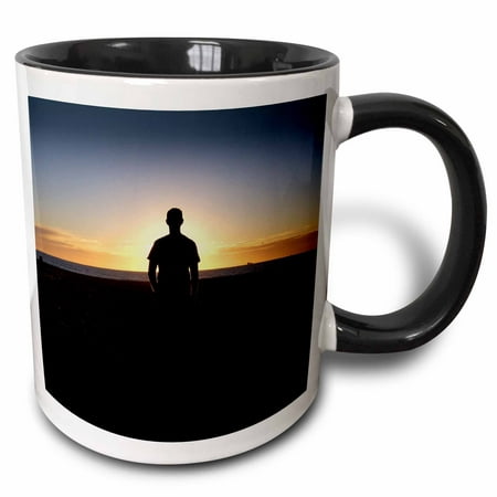 3dRose Sunset Silhouette photographed at sunset on beach in Hermosa Beach California - Two Tone Black Mug,
