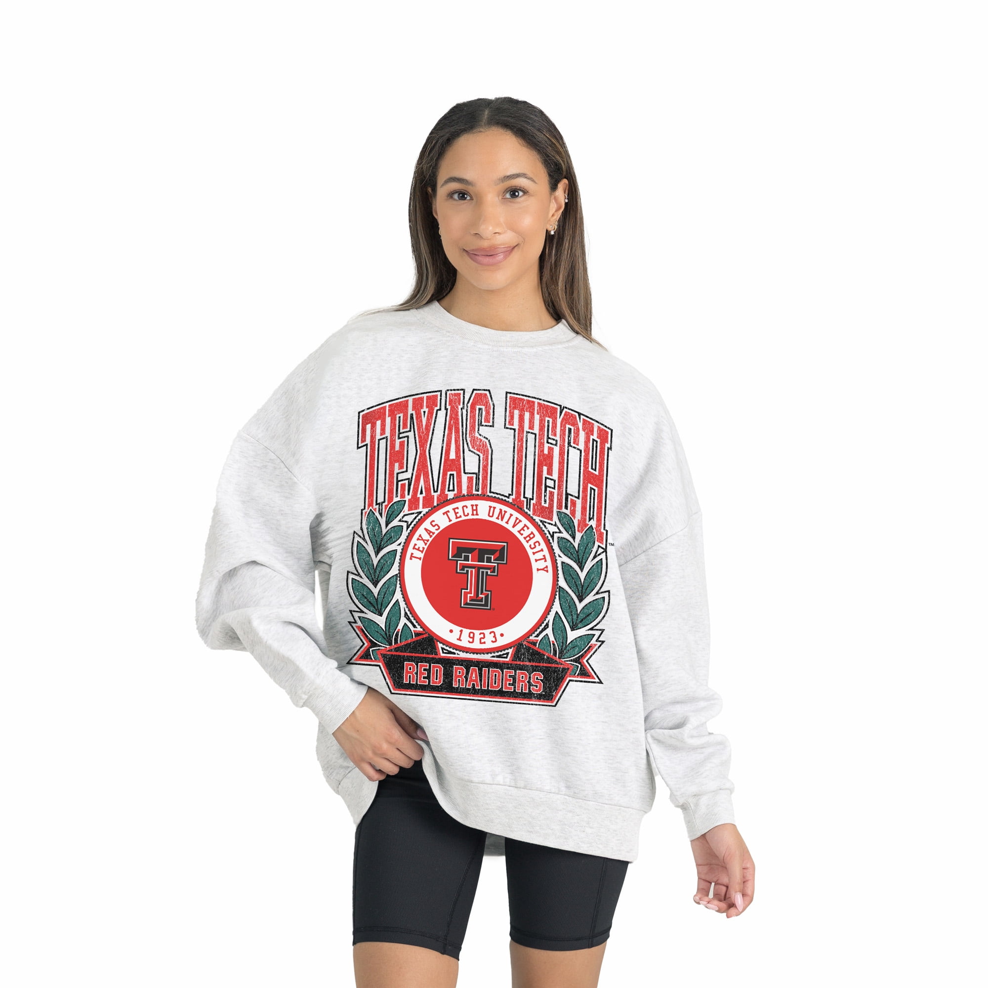 Women's Gameday Couture Gray Texas Tech Red Raiders Premium Fleece Drop Shoulder Oversized Pullover Sweatshirt