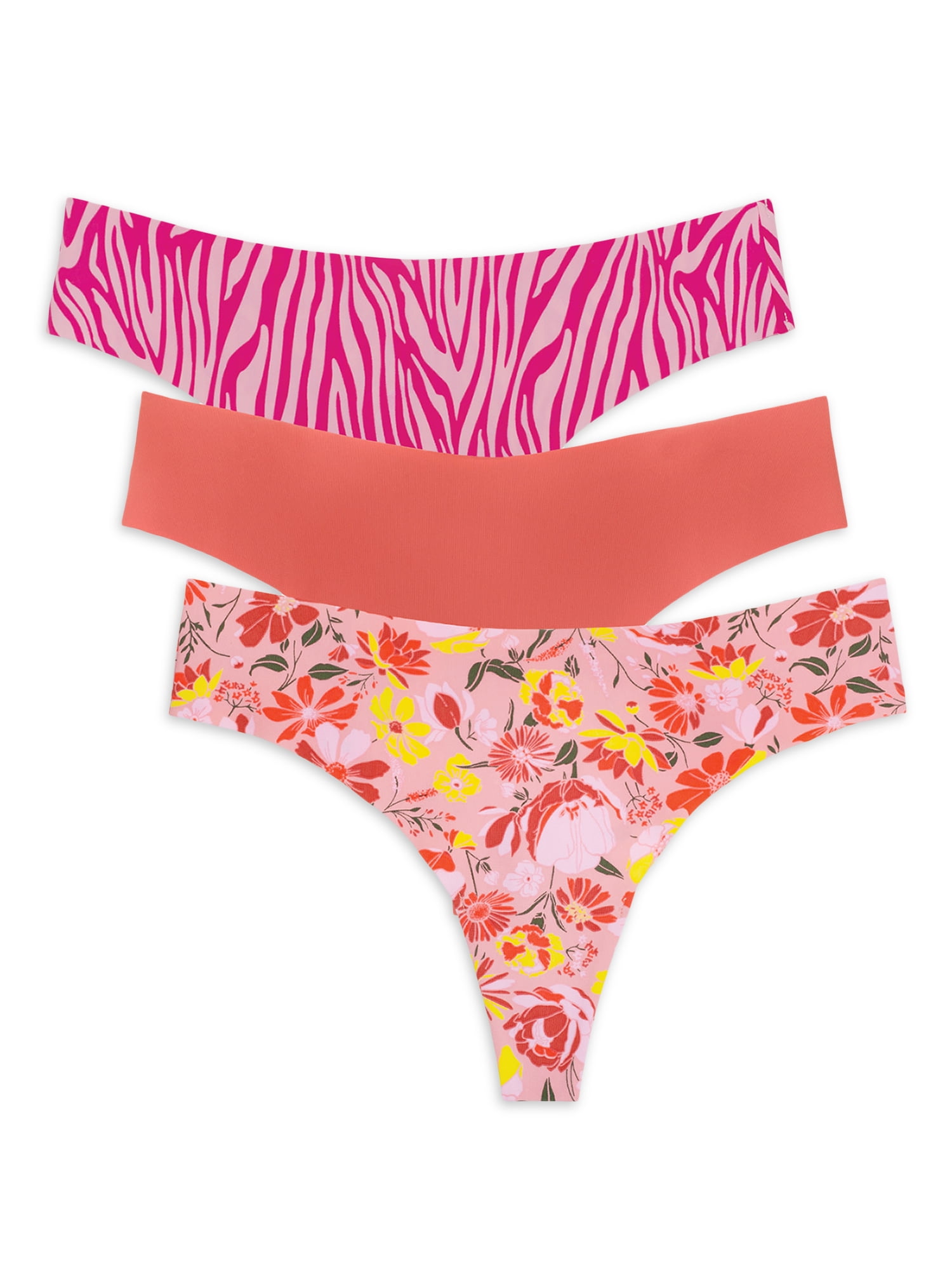 No Boundaries Juniors' No Show Thong Panty, 3-Pack