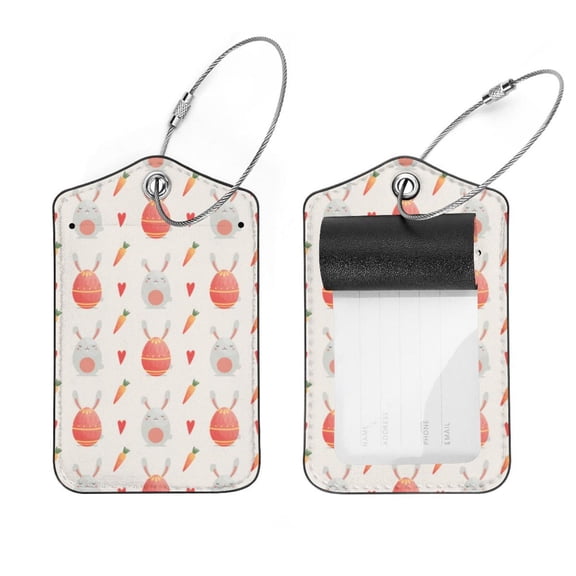 Square 2Pack PU Leather Rabbit Egg Cruise Luggage Tag with Privacy Cover and Stainless Steel Ring - Suitable for Travel Handbags Backpacks Luggage Tags