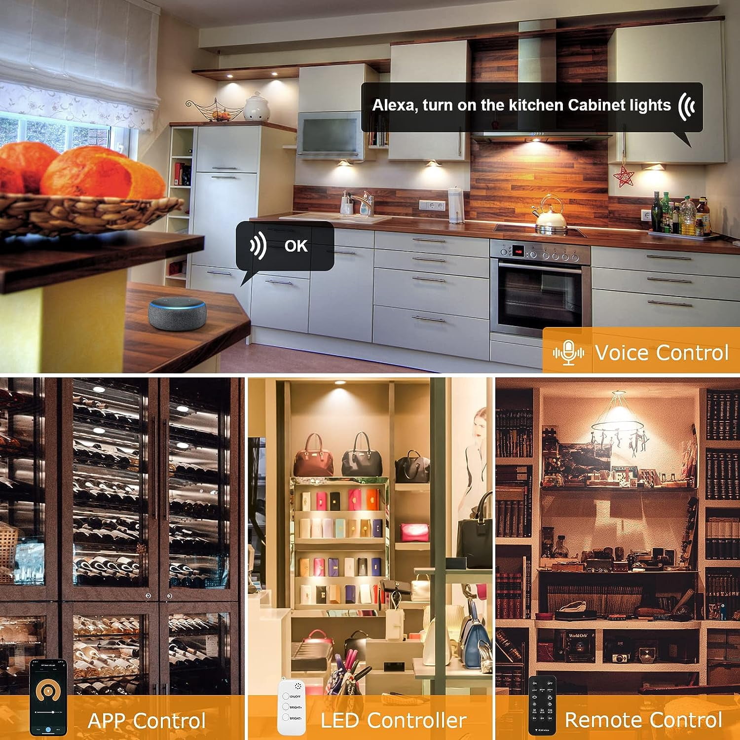 Linkable LED Puck Lights, 12V Dimmable Under Cabinet LED Lighting, Plug in or Hardwired Closet Lights (12 Lights)