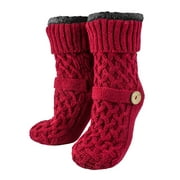 Women's Slipper Socks Non-Skid Sweater Buckle Warm Argan Oil Infused Fuzzy Burgundy By MinxNY