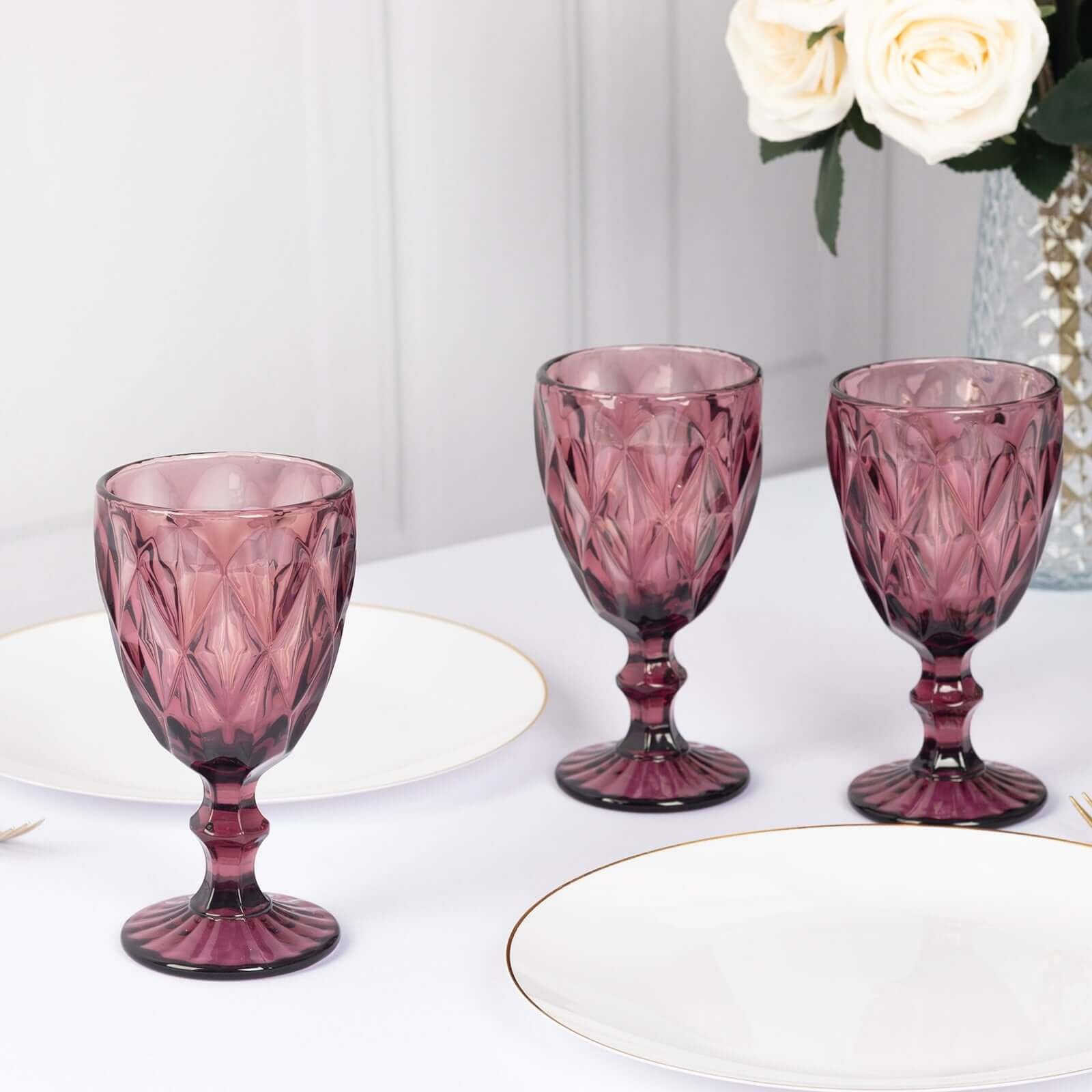 BalsaCircle 6 Dusty Rose 12 oz Crystal Reusable Glass Wine Glasses Goblets Wedding Party Events Decorations Supplies
