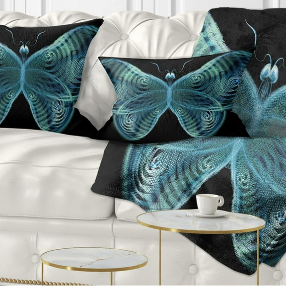 Designart Light Blue Fractal Butterfly in Dark - Abstract Throw Pillow - 12x20