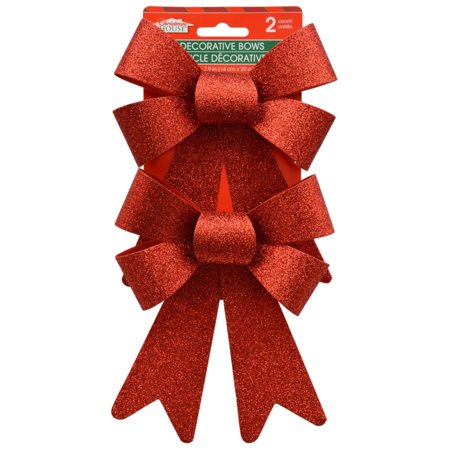 Christmas House Decorative Glittery Red Bows 2 Ct Packs