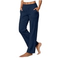 thumbnail image 2 of Sunnin Women's High Waist Straight Leg Pants Solid Color Elastic Waist Pull On Trousers with Pockets, 2 of 6