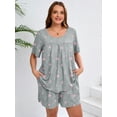 thumbnail image 3 of SHOWMALL Women's Plus Pajama Set 2 Piece Loungewear Short Sleeve Tops and Shorts Pink Stars 1X Soft Sleepwear with Pockets, 3 of 6