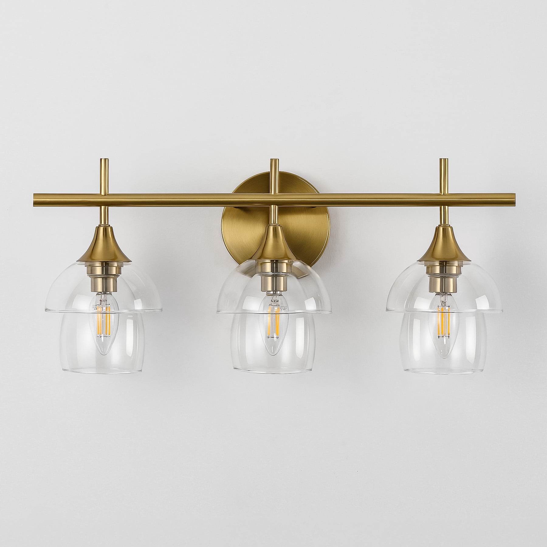Fnova 3-Light Bathroom Vanity Light with 2-Tier Clear Glass Shade, E12 Base, Anti-Rust Finish for Bathroom Vanity Bedroom