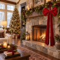 thumbnail image 5 of Velvet Christmas Bow, 44 x 19 in Large Tree Bow, Ruffled Edge with Long Tails and Hanging Loop, Decorative Bow for Christmas Tree Door Wreath and Staircase, 5 of 6