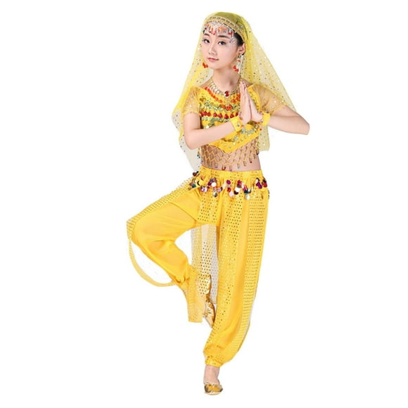 TSADFHJI Christmas Toddler Clothes for Girls 4T Fall Handmade Children Girl Belly Dance Kids Belly Dancing Dance Cloth 6-7 Years Yellow