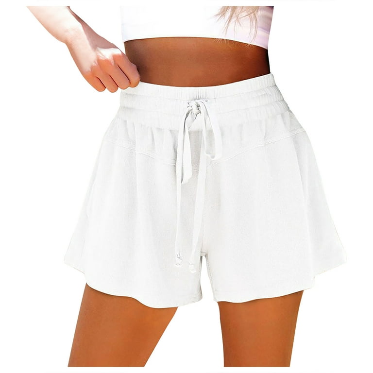 RQYYD Reduced Womens Shorts Casual Summer Drawstring Comfy Sweat Shorts  Elastic High Waisted Running Shorts with Pockets White XL