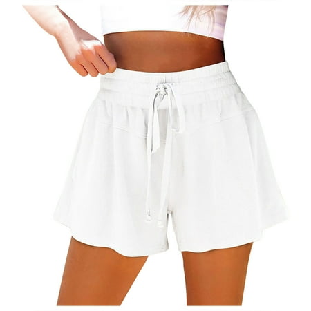 YYDGH Womens Drawstring Elastic Waist Sweat Shorts Summer Casual Comfy Soft Athletic Shorts White M