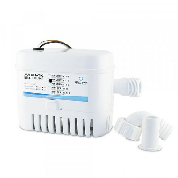Albin Bilge Pump 01-04-016 Marine Series; Submersible; 3/4 Inch NPT Inlet/Outlet Port; 12 Volt DC; With Thermal Overload Protection; 5 Amp Fuse Size