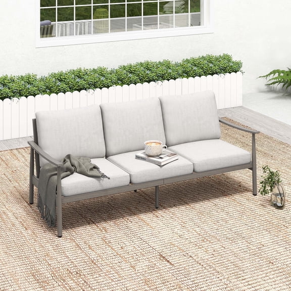 HAPPATIO Outdoor 3 Seatsofa, Aluminum Single Sofa, Rope Design Backrest, with Comfortable Cushions, All Weather Furniture, for Yard, Deck, Porch