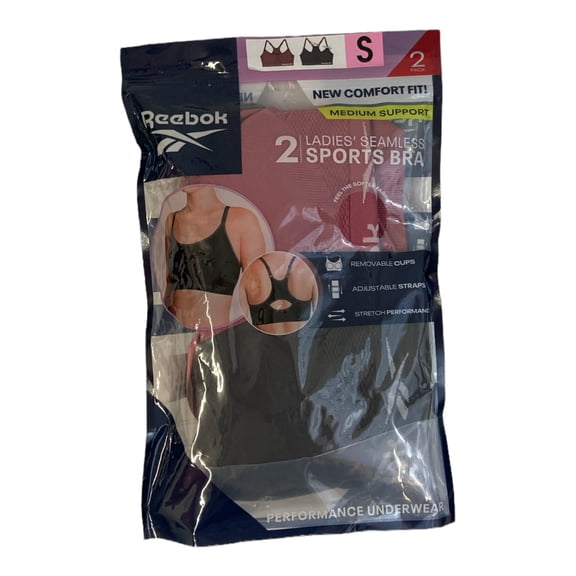Reebok Women's Medium Support Seamless Adjustable Strap Sports Bra (Rose/Black, L)