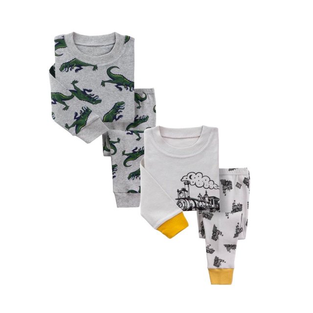 Green Dinosuars/Trains - Kids 2 Pack Pajama Set