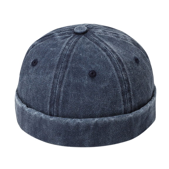 Floleo Unisex Washed Distressed Docker Cap Vintage Brimless Skullcap Hat Adjustable Casual Streetwear Cap Breathable Outdoor Hip Hop Sailor Hat(Navy,Free Size)