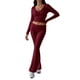 thumbnail image 2 of Conjunto Deportivo de 2 Piezas para Mujer, Camiseta de Larga, Pantalones Acampanados, Chándal Informal, Color Vino Tinto, Talla XL, 2 of 8