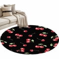 thumbnail image 2 of 3.3ft Round Rug, Cherry Rustic Non-Skid Rubber Backing Large Area Rugs - Living Room Bedroom Home Office, Spring Summer Tropic Fruit Black Indoor Floor Mat Carpets Washable Rug, 2 of 9