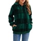 thumbnail image 1 of Sudadera de terciopelo con cremallera Gibobby informal holgada con capucha de felpa a cuadros verde L, 1 of 3