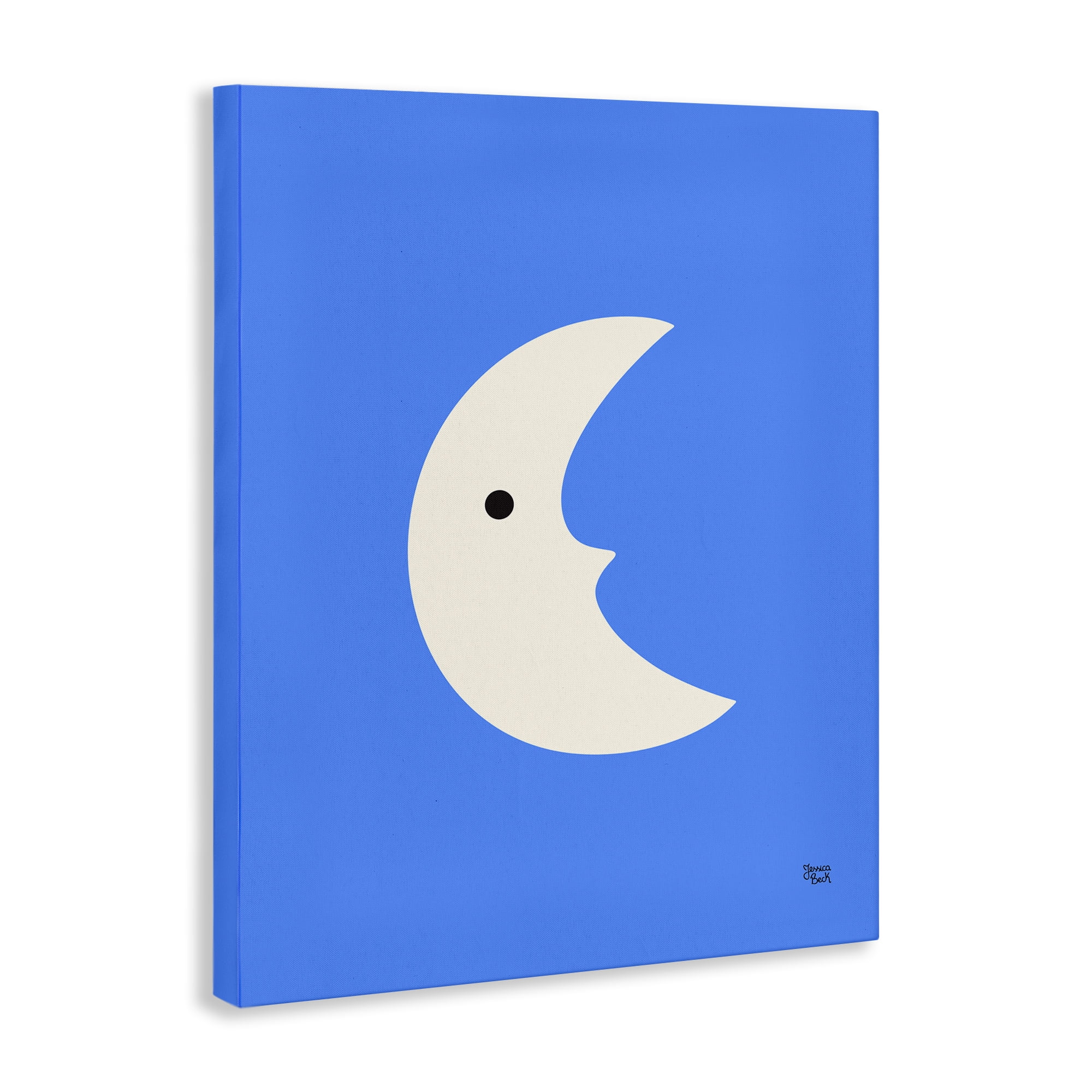 Stupell Industries Blue Crescent Moon Face Landscape & Nature Painting Wrapped Canvas Art Print Wall Art, 16 x 20