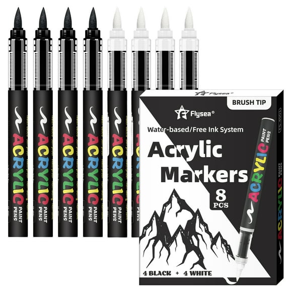 8pcs Black and White Acrylic Paint Markers Set, Large Ink Capacity, Acrylic Markers for Illustration Sketching, Wood, Glass
