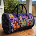 thumbnail image 4 of Women's Quilted Weekender Duffel Bag – Foldable Lightweight Travel Tote for Overnight Gym | Haunted House Pumpkin Bat Spider Web Halloween Patchwork Duffle Handbag, 4 of 5