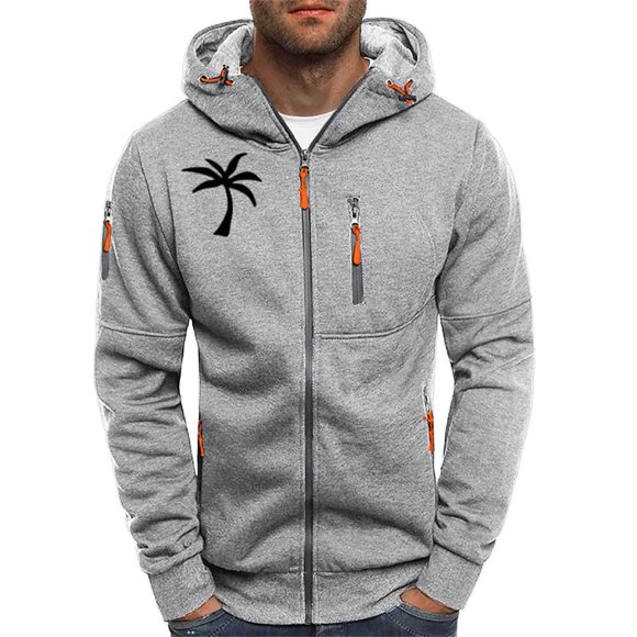 Fengqque Mens Cardigan Sweater Graphic Long Cool Knitted Hoodies Zip Up with Pockets Fashion Coat Warm Fitted Jacket Gray S(S)