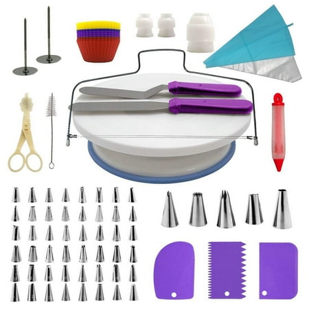

106 Pcs Cake Decorating Supplies Kit with Rotating Turntable Stand Stainless Icing Tips Fondant Cutters Decoration Tools