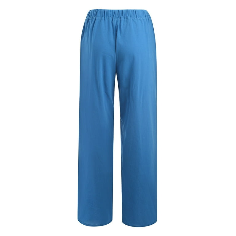 QUYUON Wide Leg Linen Pants for Women Drawstring Elastic