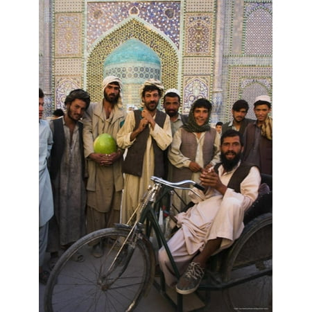 Handicapped Man Sitting in Special Modified Bike Surrounded by Men Outside Shrine of Hazrat Ali Print Wall Art By Jane