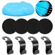 3 in 1 [Car Cleaning Gel for Car Detailing] with [4 Pack of 2.8 Inch Wide Car Coasters for Cup Holders] & [4 Pack of Car Seat Headrest Hook] Compatible with Most Car Models